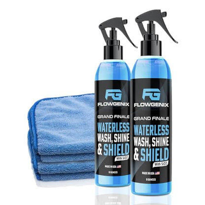 Flowgenix™ Waterless Car Wash Spray - Grand Finale - Motorcycle Cleaner & Car Wax Spray Polish (8 oz) - Ceramic Coating - Incl. 2 Microfiber Towels - Quick Detailer Spray (2-Pack) - color: Waterless Car Wash Spray (2-Pack)