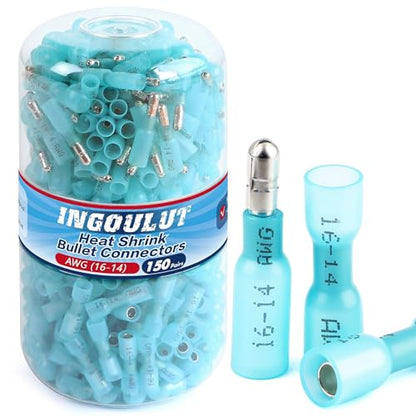 300PCS Heat Shrink Bullet Connectors AWG 16-14, Male & Female Marine Grade Waterproof Electrical Insulated Wire Connectors, Blue Quick Disconnect Wire Crimp Terminal for Boat Automotive - size: AWG 16-14