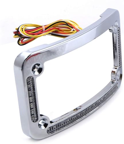 Curved LED License Plate Frame Red/Amber Running Brake Turn Signal Light, Universal Fit for Custom Chopper, Bobber, Springer, and Cafe Racer Motorcycles - color: Chrome, size: Curved LED