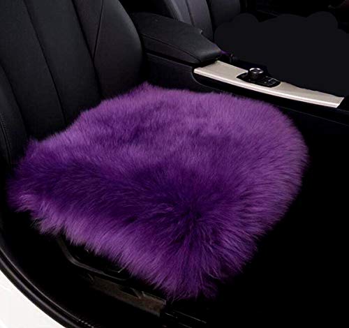 Sheepskin Car Front Seat Cover Pad 18x18inch Long Wool Seat Cushion Winter Warm Universal Fit Auto, SUV, Truck, Dinner Chair Office Chair Front Purple - color: Purple, size: 18x18 Inch (Pack of 1)