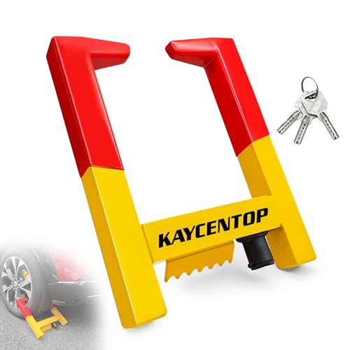 KAYCENTOP Universal Weel Lock Clamp, Wheel Chock Lock, Tire Lock Anti Theft Wheel Lock, Great Deterrent Bright Color, for Trailers SUV Boats Atvs Motorcycles Golf Cart, 3 Keys
