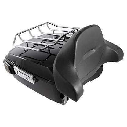 LED King Trunk Backrest Luggage Rack with Brake/Turn/Tail Light Fit For 2014-2025 Harley Touring Road King Road Glide Street Glide Electra Glide - color: W/ Smoke Lens LED Light & Chrome Luggage Rack