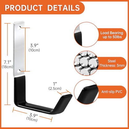 GeeWatom Heavy Duty Steel Garage Hooks,Garage Storage Utility Hooks,Anti-Slip Garage Hooks,Garage Garden Tool Organizer,Steel Wall Mount Hooks, Garden Hose Hanger, Black J Hooks (Large-6PC) - size: Large-6PC