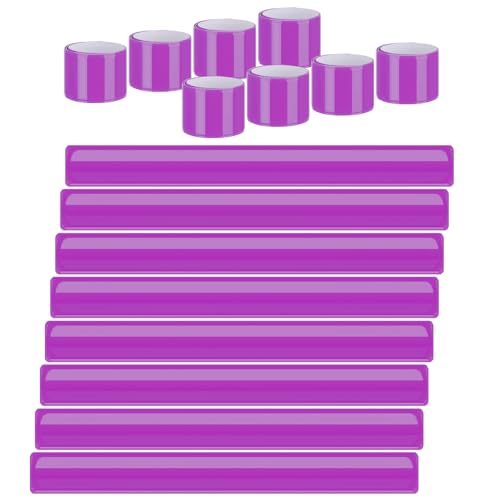 20 Pcs Reflector Snap Bands Fluorescent Slap Armbands High Visibility Slap Reflector Strips Safety Bands for Children Adults Boys and Girls When Cycling Running Hiking Jogging - color: Purple