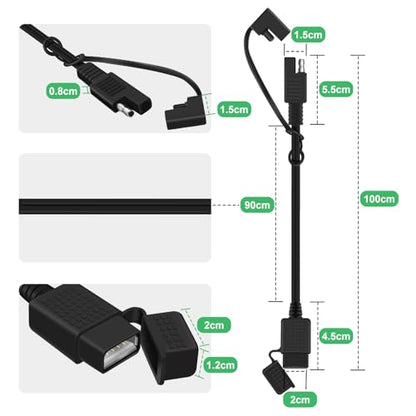 SAE to USB Cable 18AWG 5V 2.1 A Waterproof Motorcycle USB Charge kit Kit SAE to Adapter Cable for Phone, Tablet, GPS Charger (Typ A Port 1, 1 m)