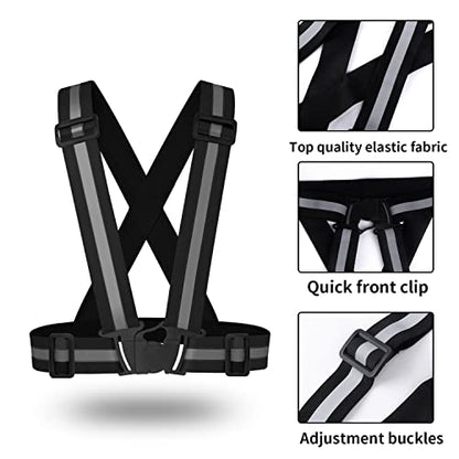 2 pcs Reflective Vest, Adjustable High Visibility Reflective Safety Straps Gear for Run, Cycling,Pet Walking - color: Black