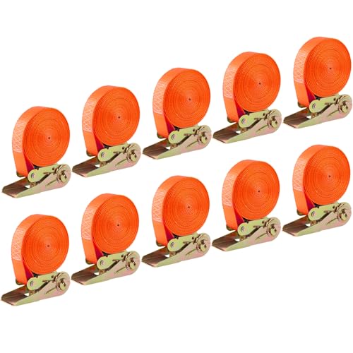 LIFERUN 10 Pack 1" x 20' Ratchet Straps Heavy Duty, 1760lbs Break Strength Endless Ratchet Strap, NO Hook, Tie Down Straps for Motorcycles, Goods, Luggage,Orange - color: Orange