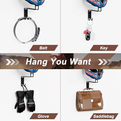 Helmet Holder Wall Mount, Motorcycle Helmet Rack with 2 Hooks - Hanger for Bike Coats, Caps, Sports Gear - color: Black 1 Pcs
