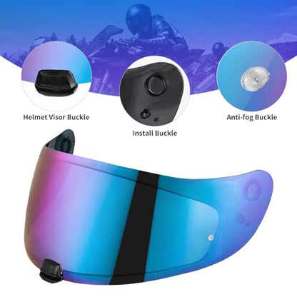 C70 Helmet Visor Replacement Face Shield Compatible with C70/ HJ20M/ FG-17/ FG-ST/IS-17 Motorcycle Helmets (Rainbow) - color: Rainbow