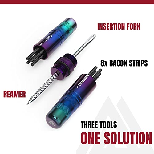 KOM Cycling Tubeless Tire Repair Kit for Bikes 8 Colors! Fixes Mountain Bike and Road Bicycle Tire Punctures – Includes Tire Repair Fork Reamer, 8 Bacon Strips. Tubeless Bike Repair Kit - color: Iridescent