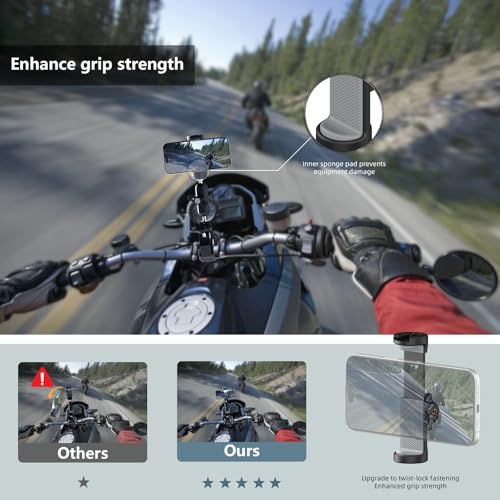 Phone Clamp Mount with 360° Dual Ballhead Anti-Fall 360° Rotating Motorbike Phone Holder AC Clamp Mount for GoPro Hero 13,DJI OSMO Pocket 3,Insta 360 X5 Fits Mountain/Scooter/Dirt - color: Black