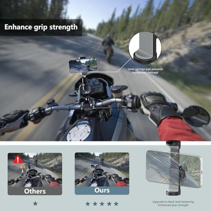 Phone Clamp Mount with 360° Dual Ballhead Anti-Fall 360° Rotating Motorbike Phone Holder AC Clamp Mount for GoPro Hero 13,DJI OSMO Pocket 3,Insta 360 X5 Fits Mountain/Scooter/Dirt - color: Black