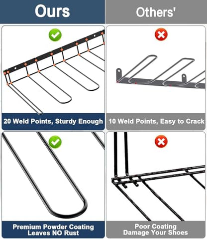 Boot Rack Wader Hanger Wall Mounted- (4 Pair) Sturdy Metal Boot Organizer, Tall Shoe Holder for Closet, Entryway, Indoor, Garage