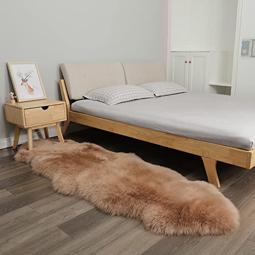 Fluffy Genuine Sheepskin Rug, Fuzzy Shaggy Fur Area Rug, Soft Fur Prayer Pup Mat Carpet, Chair Sofa Seat Cover, Bedroom, Living Room Double Pelts (Light Brown, 2x6ft) - color: Light Brown, size: 2' x 6' (Double Pelt)