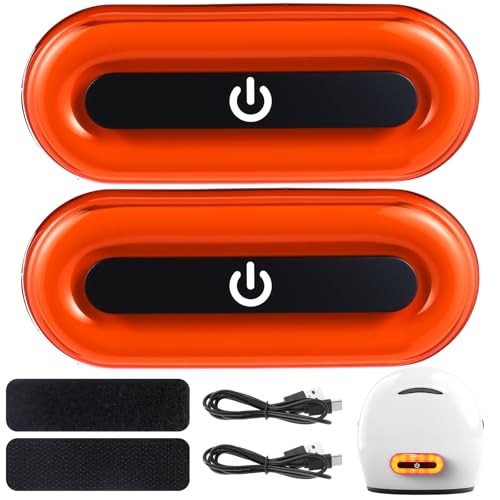 Tujoe 2 Set Motorcycle Bike LED Red Rear Helmet Light Rechargeable Bicycle Safety Warning Helmet Tail Lights with USB Chargeable Cable, Safety Warning Night Lamp for Night Riding - style: 4 Lighting Modes