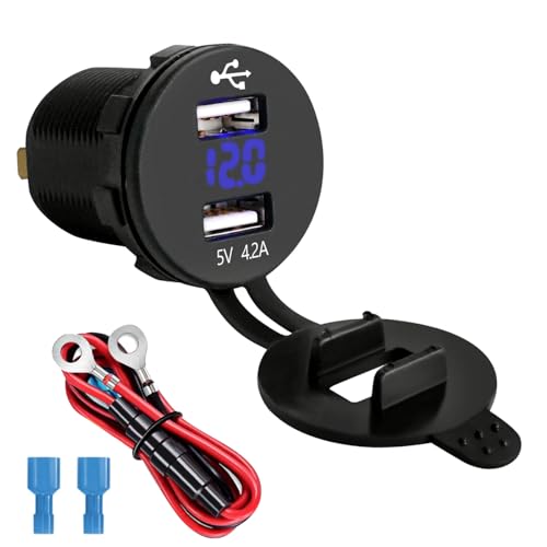 LENKRAD 12 Volt USB Voltage Meter Boat 4.2A USB Charging Port Waterproof Blue, Dual USB 2.1A Charge Outlet, 12v/24v Motorcycle Charger for Automotive, RV - color: Blue