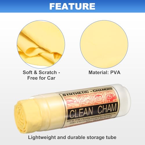 HARFINGTON Car Premium Shammy Cloth 26" x 16.9" PVA Chamois Wash Drying Towel Ultra Absorbent No Scratches in D Shaped Bucket for Cars Motorcycles Glass Countertops Phone Laptop, Yellow - color: Yellow