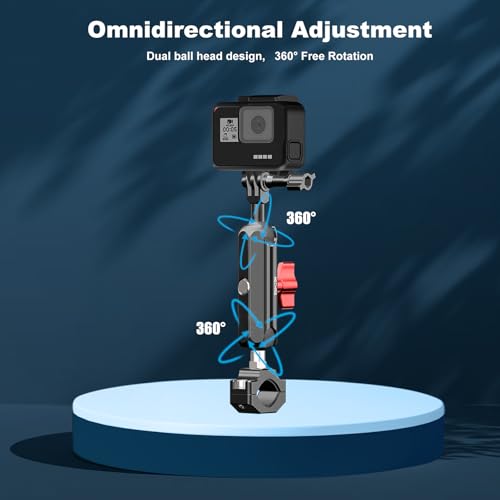 Camera Clamp Mount, Super Camera Mount Dual Ball Head Magic Arm with U-Shaped for Motorcycle Handlebar & Aluminum,Super Clamp for DSLR, Action Camera, Go pr0, Insta360,360° Rotating, 78001 - size: Small(10-16mm)