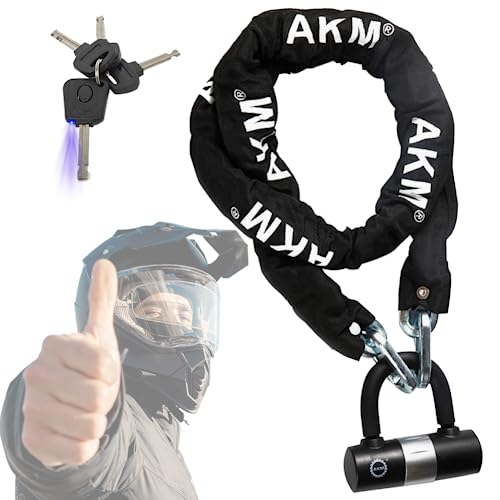 AKM Motorcycle Chain Lock 160cm/5.3ft Heavy Duty Bike Chain Lock Anti-Theft Durable 10mm Thick Ring Security Bicycle Chain Lock with 4Keys 16mm U Lock for Moped,Scooter,Motorcycles - size: 5.3ft/160cm x 10mm Diameter Chain with Lock