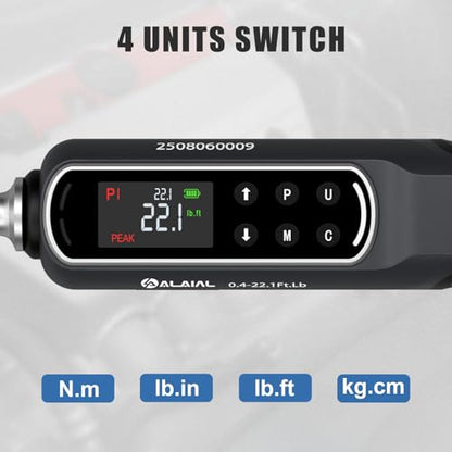 Digital Torque Wrench 1/4 Drive, 0.4-22.1 Ft.Lb/0.5-30 Nm Dual Direction Rachet Torque Wrench with Vibration, Buzzer and LED Alert, Electronic Torque Wrench for Bike Motorcycle Car Repair - size: 0.4-22.1 Ft.Lb/0.5-30 Nm-1/4"