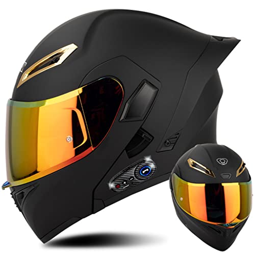 Bluetooth Motorcycle Helmet, Dual Anti-Fog Visors Modular Helmet with Tail, Adult Men Women Full Face Helmet Motocross Flip up Helmet for Racing, Mountain, Downhill, DOT Approved (I, Small) - color: I, size: Small