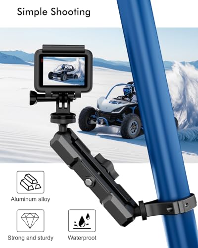 Hamdril 360° Adjustable Camera Mount Compatible with, Insta360 X5 X4 X3, GO3, Ace Pro 2, DJI Action 3 4 5 Pro, Pocket 3 & More, Fits 0.76-2 Inch Round Tube for UTV ATV Motorcycle Bike