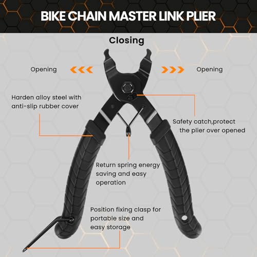 Oumers Bike Chain Repair Tools Set, Bicycle Chain Break Tool, Master Link Pliers, Bike Wear Checker Indicator Opener Closer Remover Pliers - color: Black
