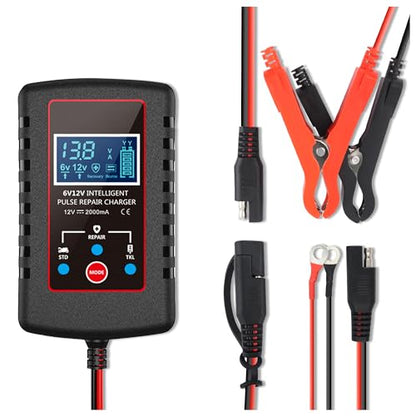 Trickle Charger for Car Battery 12V/6V,Smart Automatic Motorcycle Battery Charger with SAE Cable,Universal Battery Maintainer Car Accessories for Most Cars Trucks Motorcycles