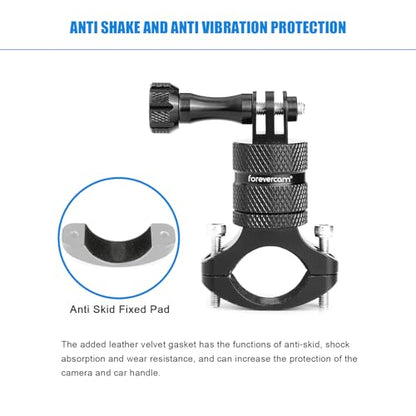 Forevercam Bike Handlebar Mount for Gopro Hero 13 12 11 10 9 8 DJI Osmo Insta360 AKASO and Other Action Camera Aluminum Motorcycle Handlebar Mount 360°Rotation