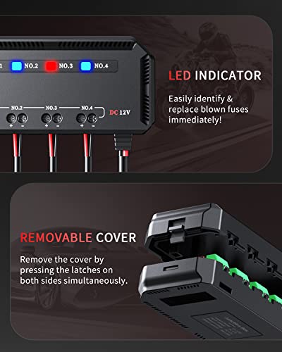 ELECTOP 12V Fuse Block, Universal 20A Motorcycle Automotive Fuse Block Fuse and Relay Box Kit with 4 Circuits Low Profile Mini Blade Fuse Holder, Battery Fuse Box Terminal Block for 12 Volt Vehicles