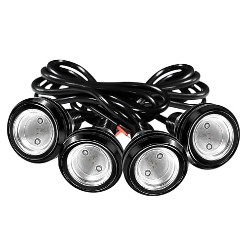 4Pcs 23mm DC 12V Black shell Eagle Eye Cob LED Car Fog DRL Daytime Running Light Backup Reverse Tail Rock Lights Headlights Signal Lamp Small bulb DIY use for car and motorcycle (Red) - color: Red