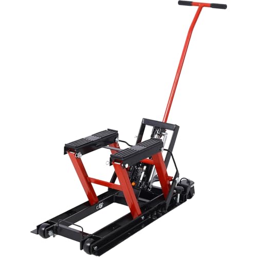 Hydraulic Motorcycle Lift Jack - 1500 Lbs Capacity, Portable ATV Scissor Lift Table with 4 Wheels, Foot-Operated Hoist Stand with Tie-Down, Black - color: Black