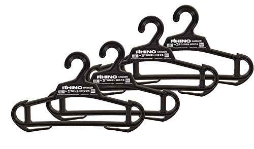 Rhino Tough Hook Heavy Duty Clothes Hangers – USA-Made Military Grade Coat Hanger for Body Armor & Jacket – 200-lb Capacity Suit Hangers for Heavy Apparel, 4 Black - color: Black, size: Pack of 4 (Original)