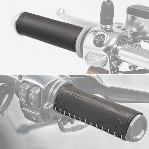 2 PCS Leather Motorcycle Handlebar Hand Grip Cover, Hand Sewn Grips Sleeve, No Fringe Brake Clutch Covers for HD Motorcycle Black - color: Black