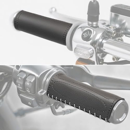 2 PCS Leather Motorcycle Handlebar Hand Grip Cover, Hand Sewn Grips Sleeve, No Fringe Brake Clutch Covers for HD Motorcycle Black - color: Black