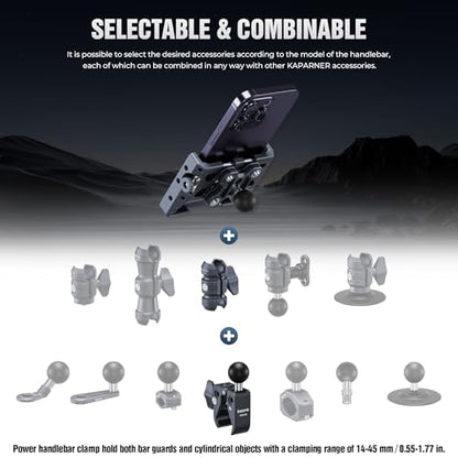Shock-Absorbing Phone Holder, Handlebar Clamp Base Fits 0.5"-2" Diameter Bars, 25mm Ball & Dual Socket Arm, 360° Rotatable, Universal for iPhone/Android Phones Width 2.56"-3.74" (KPS-13) - color: KPS-13