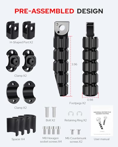 Benlari Highway Pegs CNC Motorcycle Foot Pegs Stainless Steel 1in 1-1/4in 25mm 32mm Fit for Harley Davidson for BMW for Honda for Suzuki for Kawasaki Engine Guards Crash Bars Black