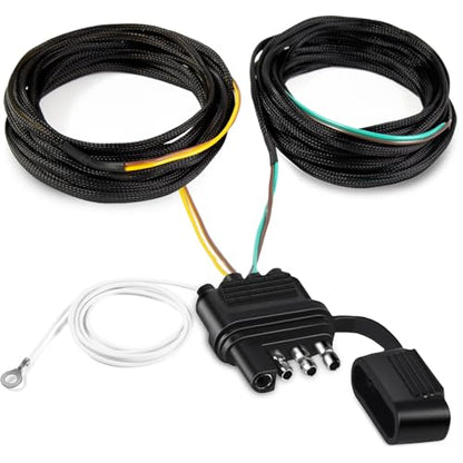 22FT 4 Pin 5 Wire Trailer Wiring Harness Protected by Nylon Net Tube, Utility Pure Copper Boat Trailer Wiring Kit for Trailer Tail Light Rewiring, Waterproof 4 Pin 5 Wire Trailer Connector
