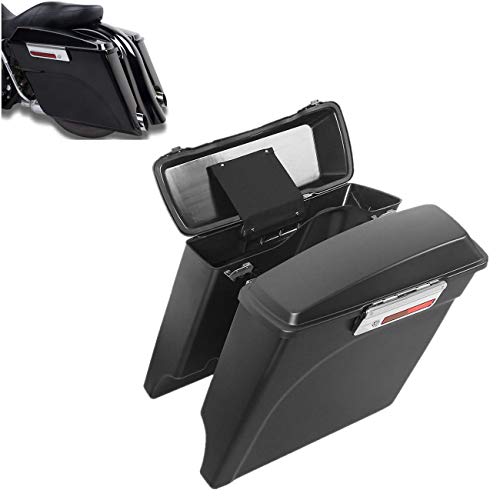 TCMT 5" Stretched Extended Saddlebags Fit For Harley Touring Models CVO Road Glide Road King Street Glide Electra Glide Ultra Classic 1994-2013 - color: Matte Black Chrome Latches