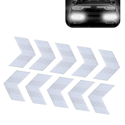 10 PCS Car Arrow Reflective Stickers, 1.97" x 1.81" Waterproof Safety Tapes, High Visibility Night Caution Warning Reflective Stickers, Universal for Most Cars (White) - color: White