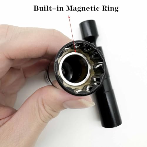 14mm and 16mm Thin Wall Swivel Magnetic Spark Plug Socket 3/8 Inch Drive 12-Point Spark Plug Socket Removal Tool Compatible with Motorcycle, Car, SUV Most Confined Areas