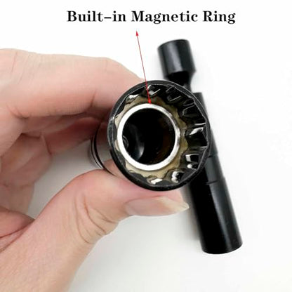 14mm and 16mm Thin Wall Swivel Magnetic Spark Plug Socket 3/8 Inch Drive 12-Point Spark Plug Socket Removal Tool Compatible with Motorcycle, Car, SUV Most Confined Areas