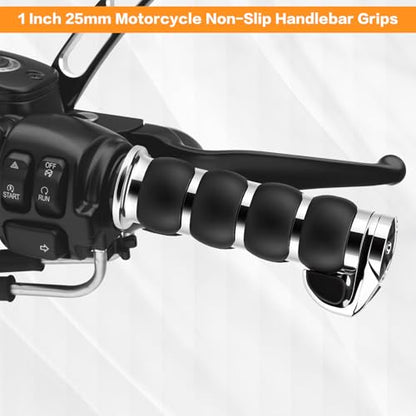 Motorcycle Hand Grips 1 Inch 25MM Handlebar Grip Throttle Non-Slip Universal Compatible with Harley Davidson Dyna Sportster 883 Road King Electra Glide Street Glide - color: Chrome-A