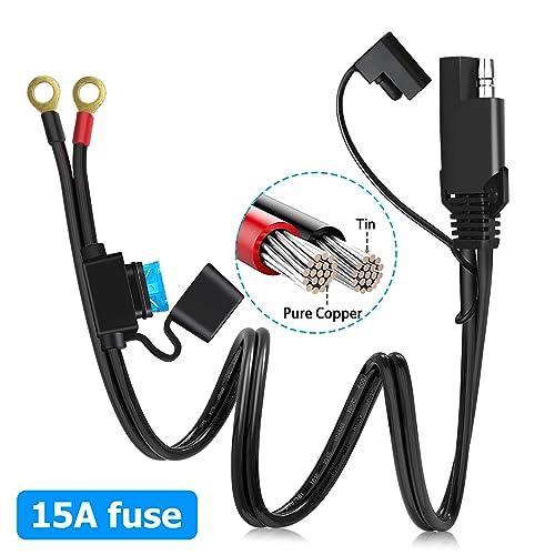 BESULEN 18AWG Battery Connector Cable, SAE Quick Disconnect Plug to O Ring Terminal Harness With 10A Protection Fuse, Extension Cable for Motorcycle Car