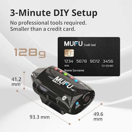 MUFU 2K Dual Front & Rear Camera for Top Mount Motorcycle Helmet, 4000mAh Battery 8H Loop Recording, IP66 Waterproof, Hands-Free POV Dash Cam, Portable Camcorder with WiFi, 64GB Memory, V40T