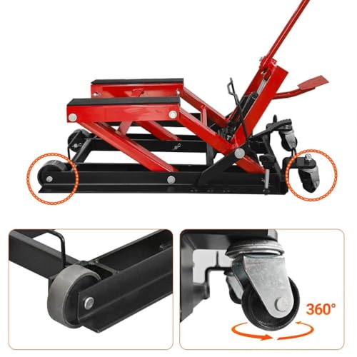 Hydraulic Motorcycle Lift Jack 1500 LBS, ATV Scissor Lift Table with Foot Pedal & 4 Casters, Heavy Duty Motorcycle Hoist Stand for Cruiser, ATV, UTV, Dirt Bike, Garage & Repair Shop