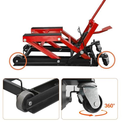 Hydraulic Motorcycle Lift Jack 1500 LBS, ATV Scissor Lift Table with Foot Pedal & 4 Casters, Heavy Duty Motorcycle Hoist Stand for Cruiser, ATV, UTV, Dirt Bike, Garage & Repair Shop