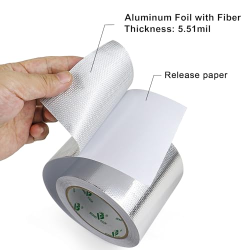 BOMEI PACK Adhesive Aluminum Foil Heat Shield Tape Barrier 4in x 66ft, Fiberglass Thermal Insulation Reflective Material High Temp - size: 4in*66ft