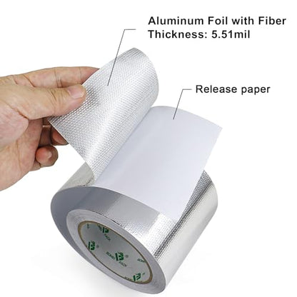 BOMEI PACK Adhesive Aluminum Foil Heat Shield Tape Barrier 4in x 66ft, Fiberglass Thermal Insulation Reflective Material High Temp - size: 4in*66ft