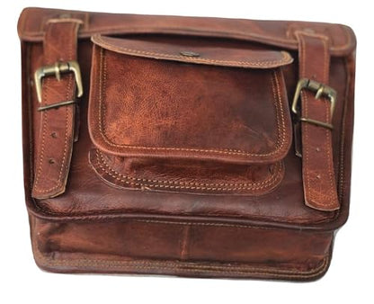 Leather Side Pouch | Motorcycle Bag Saddlebags | Handlebar Sissy Bar | Panniers Travel Tool Bag For Bike And Bicycle 11 x 3 x 9 Inches